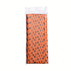 175pcs Halloween Paper Straws Bat Pumpkin Spider Web Skeleton Pattern Straws