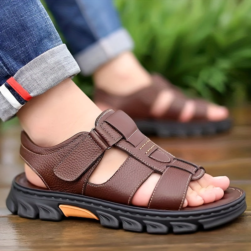 Men's Open Toe Hook And Loop Sandals Non Slip Comfortable Beach Shoes Summer