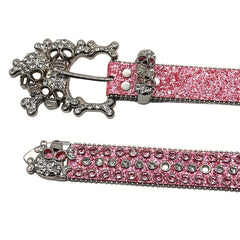 Skull Rhinestones Inlaid Pink Buckle Belt