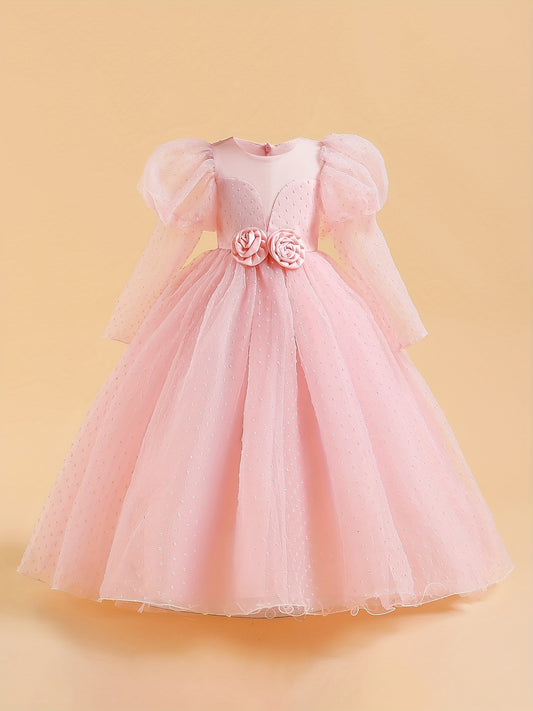 Girls Formal Dress Bubble Sleeve Performance Dress