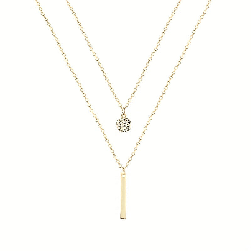 Geometric Shape Rhinestone Double Layer Necklace