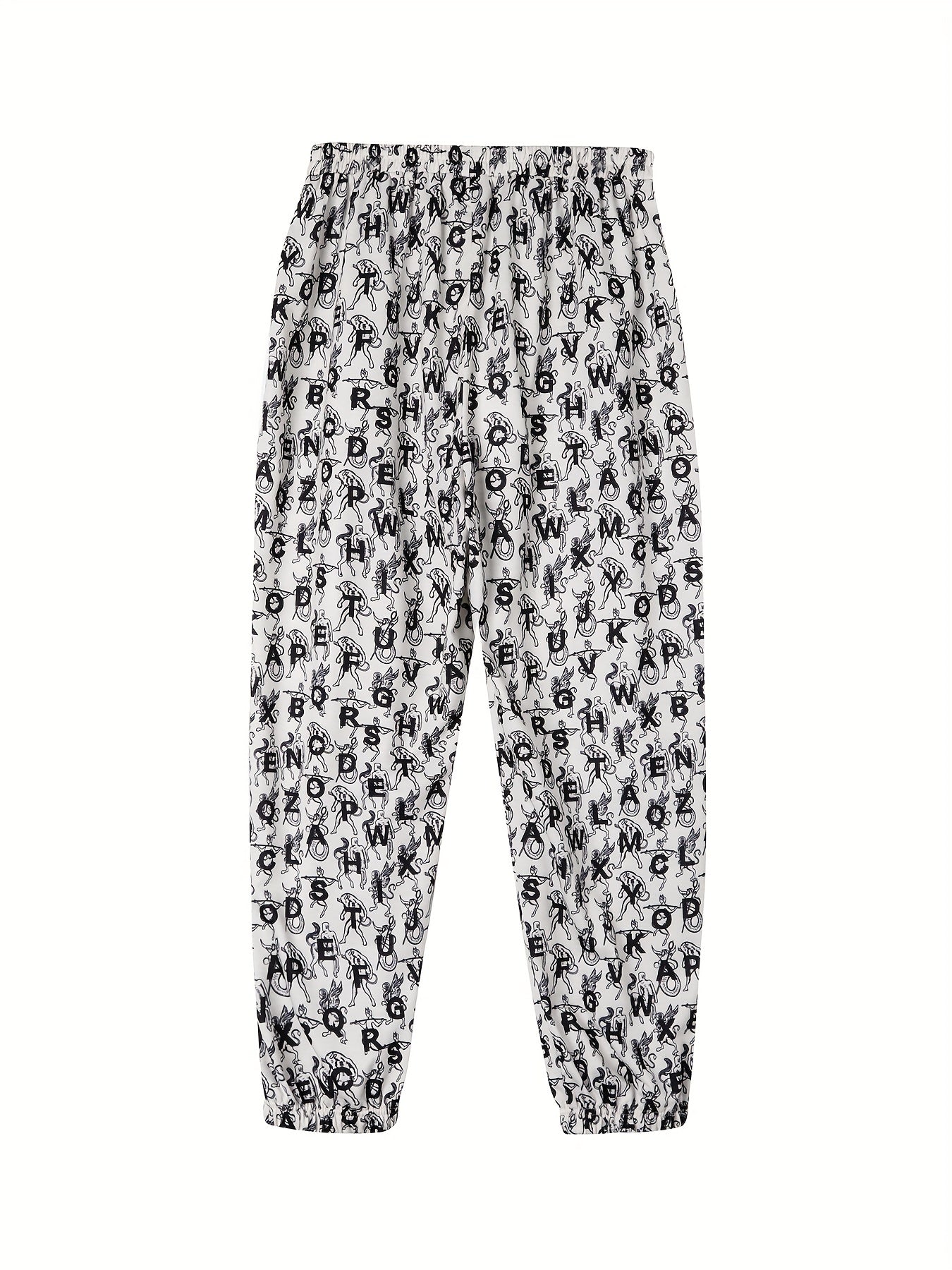 Casual Pants Women's Plus Allover Letter Print Elastic High Rise