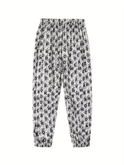 Casual Pants Women's Plus Allover Letter Print Elastic High Rise