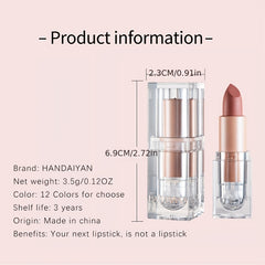 Long Lasting Matte Lipstick in 12 Colors Nude Bean Sand Powder