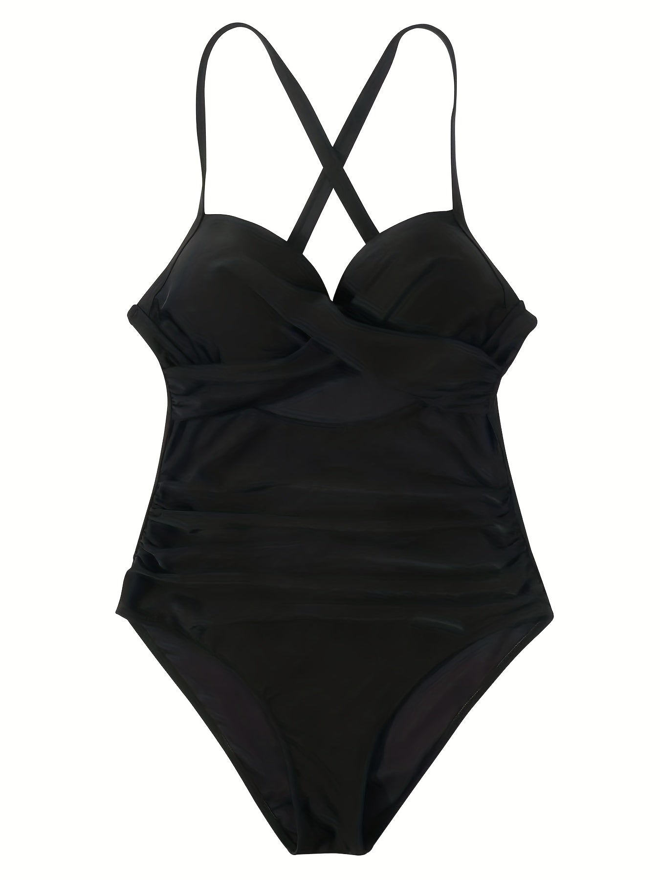 Ruched Halter Swimsuit V Neck Cross Back One Piece Bathing Suit