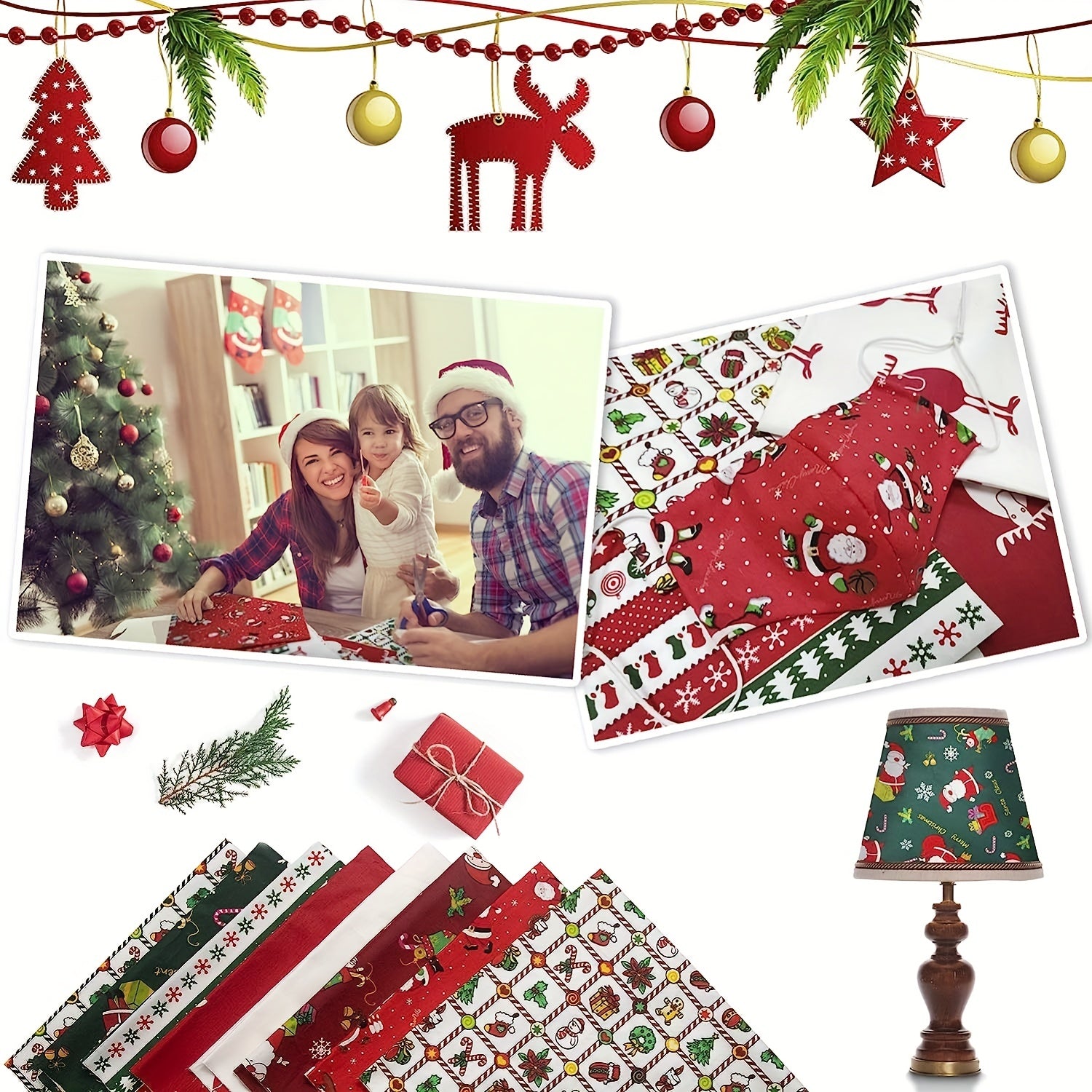 8pcs Christmas Fabric Set Quilting Cotton Craft Fabric Pre Cut Squares