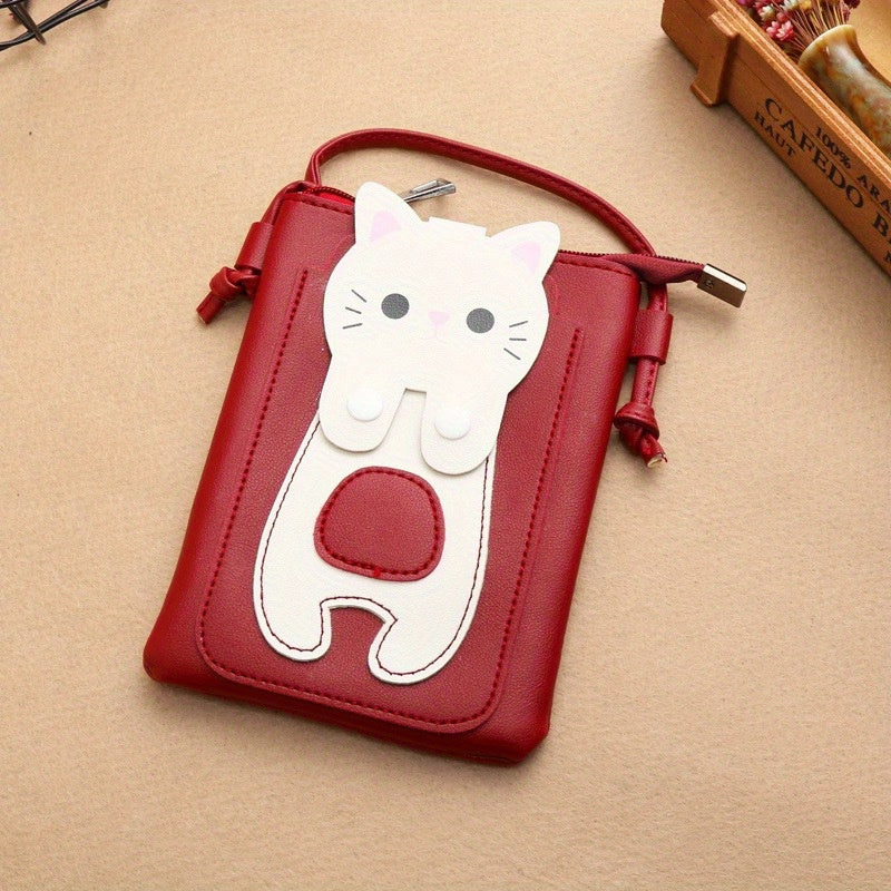 Cartoon Cat PU Leather Crossbody Bag Mini Coin Purse for Girls
