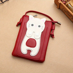 Cartoon Cat PU Leather Crossbody Bag Mini Coin Purse for Girls