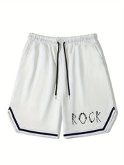 Men's Rock Print Basketball Shorts Casual Slightly Stretch Drawstring Shorts