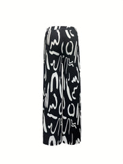  Graffiti Print Wide Leg Trousers