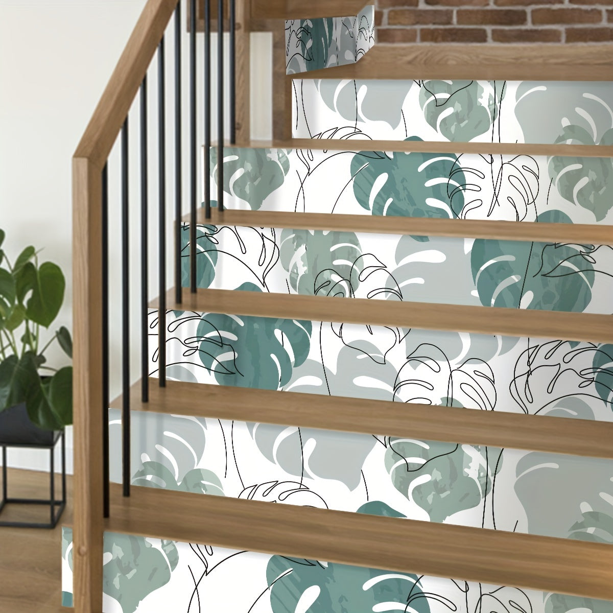 6pcs Watercolor Turtle Back Leaf Pattern Stair Stickers