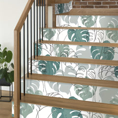 6pcs Watercolor Turtle Back Leaf Pattern Stair Stickers