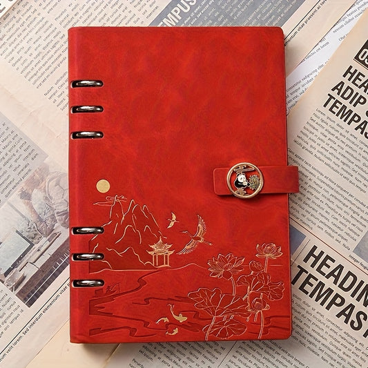Vintage A5 Loose Leaf Notebook w/ PU Cover, College Ruled Paper