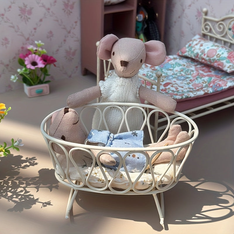1:8 Scale Mini Cast Iron Cradle with Flower Mat for OB11 BJD