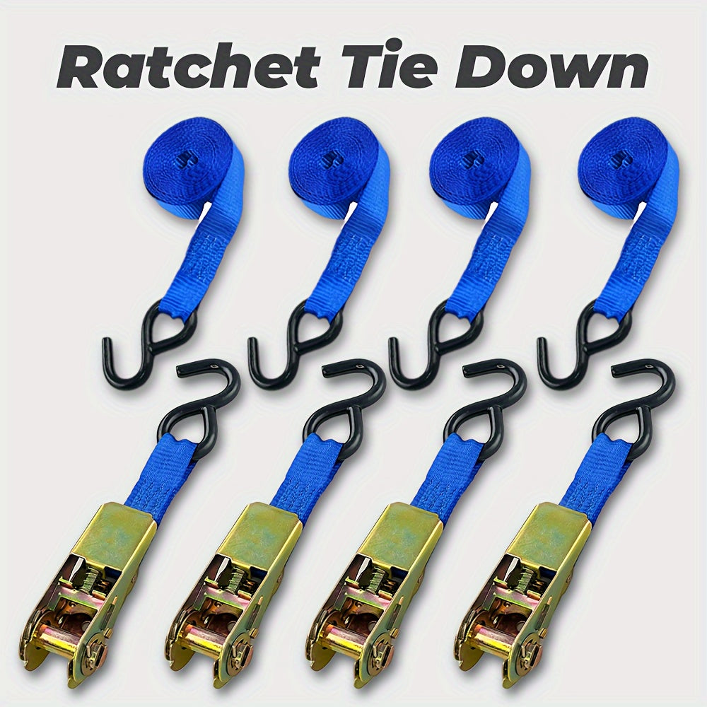 4pcs 2 X 4 Ratchet Tie Down Straps Coated S Hooks Polyester Webbing