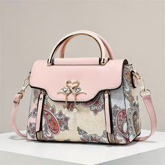 Floral Print Shoulder Bag Magnetic Closure PU Leather