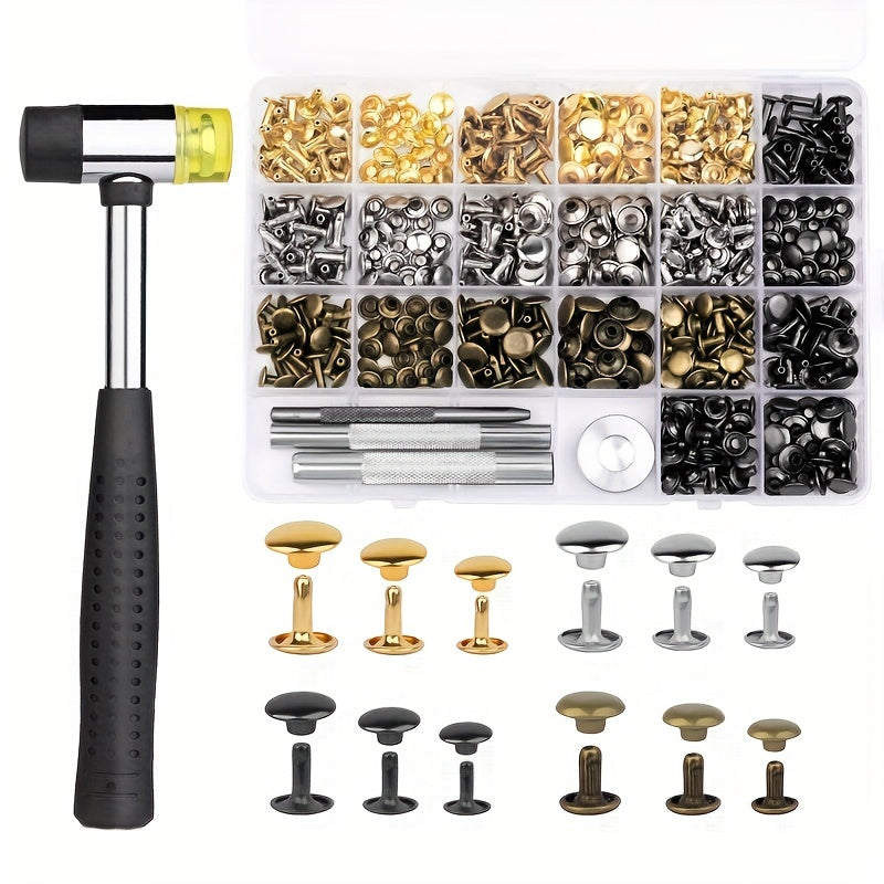 240 Double Cap Rivets Tubular 4 Colors DIY Leather Craft Kit
