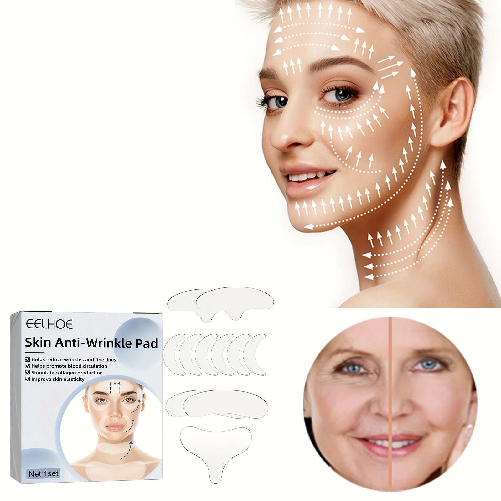 Reusable Silicone Skin & Face Lift Patch Chest Wrinkle Pads & Neck Patches Pad