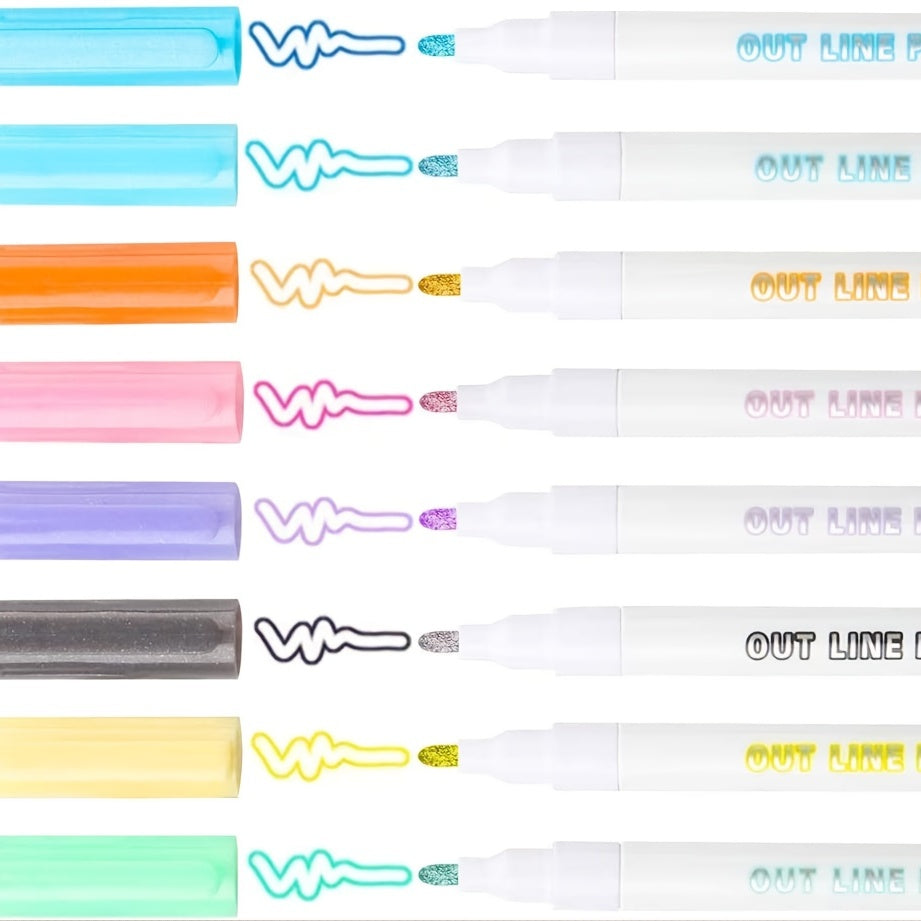 8 Double line Outline Flash Highlighter Bicolor Pen