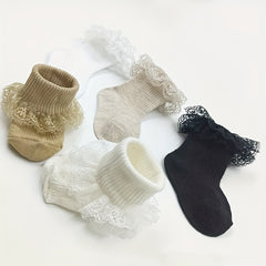 3 Pairs Baby Toddler Lace Ruffled Socks For Autumn Winter
