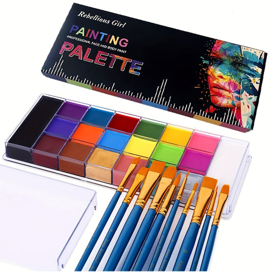 VERONNI 20 Professional Face & Body Paint Palette With 10 Brushes Non Toxic