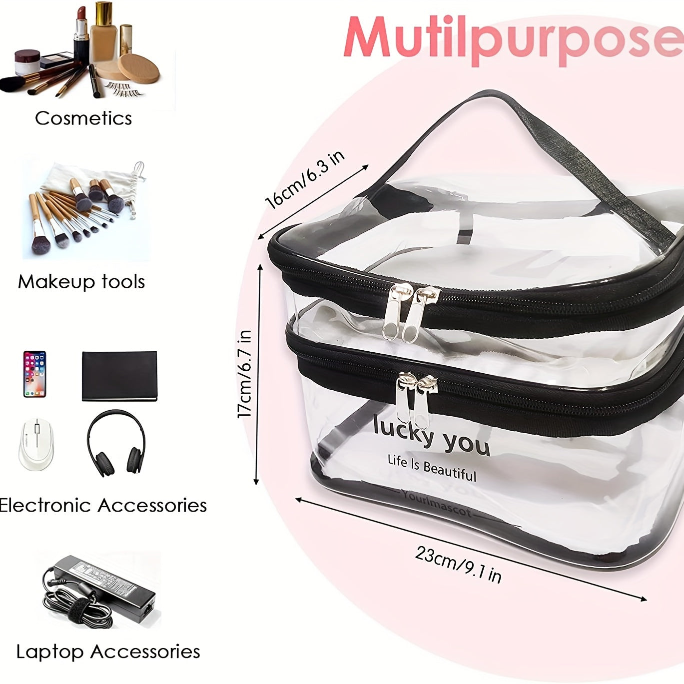 Clear Cosmetic Bag Travel Makeup Bag Waterproof Toiletry Bag Portable Organizer