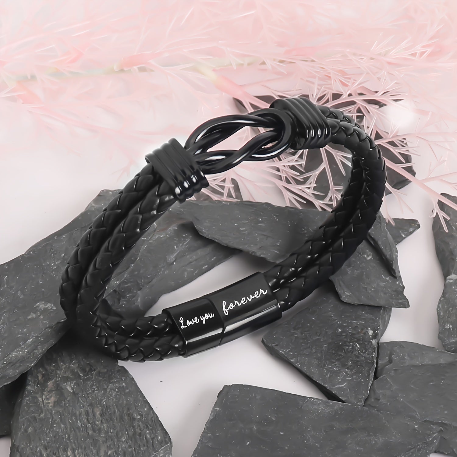 Unisex Love You Forever Braided Leather Bracelet