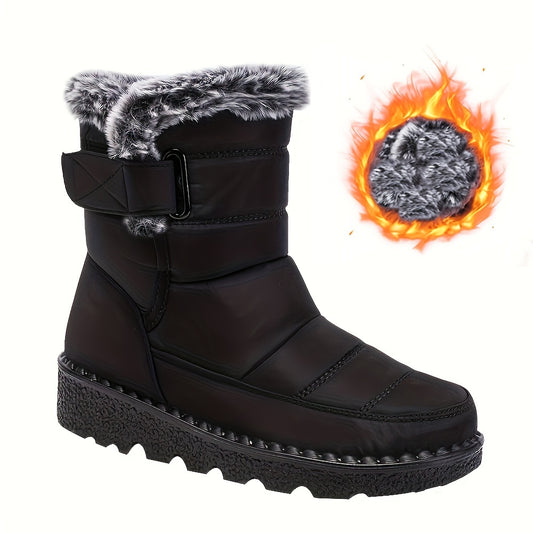 Women's Winter Snow Boots Waterproof Hook & Loop Comfort Mid Calf Booties