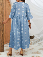  Geometric Print Half Sleeve Casual Dress