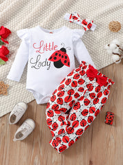 3pcs Newborn Baby Girls Ladybug Cartoon Print Outfit Set