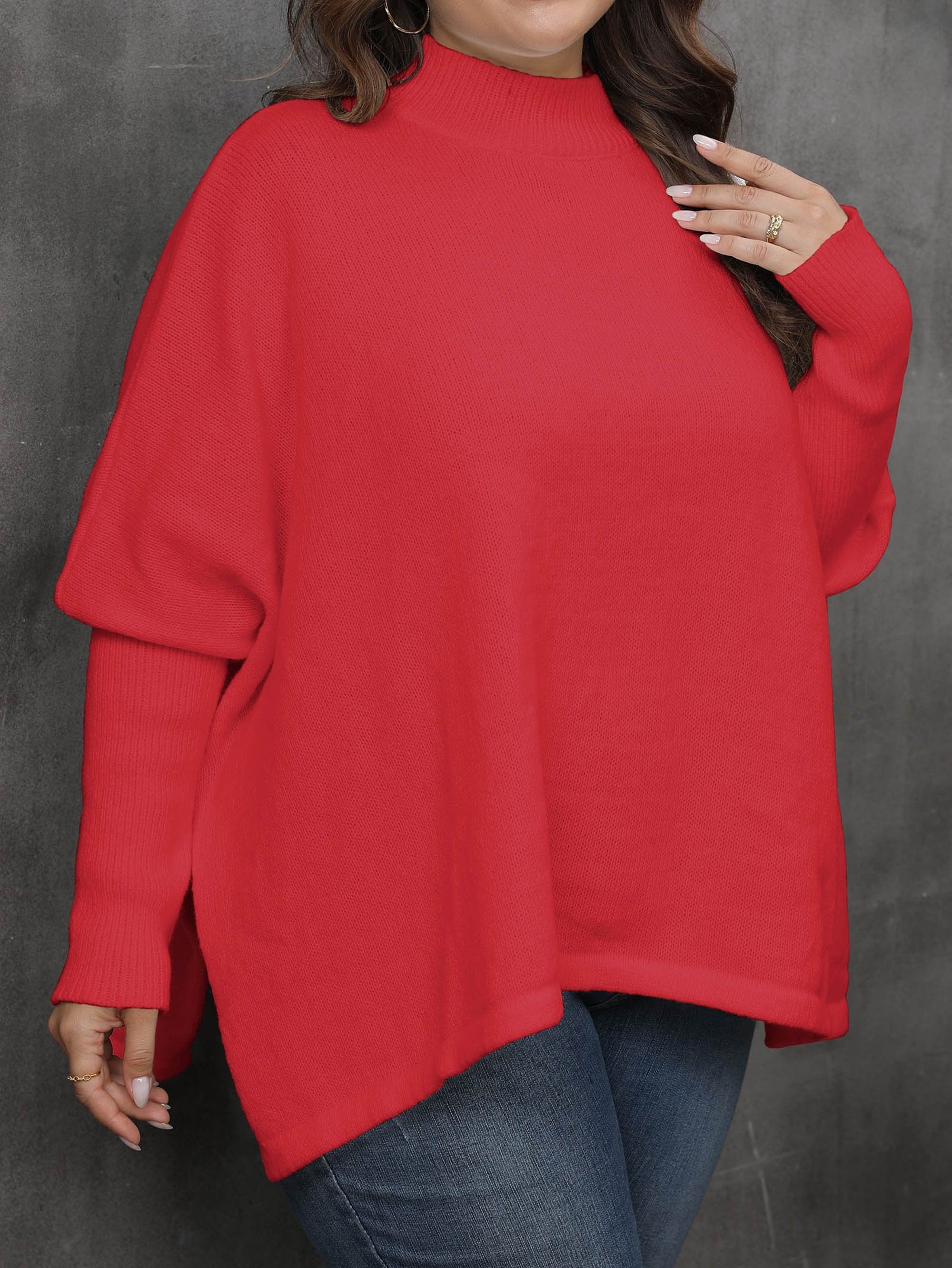  Casual Solid Bat Sleeve Round Neck Sweater