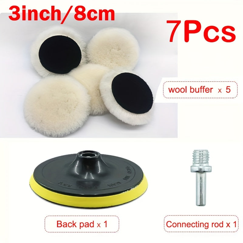 7pcs Car Polishing Kit Sponge Disc Wool Wheels Waxing Pads