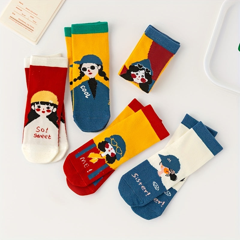 5 Pairs Girls Cartoon Crew Socks Sweet Breathable Children s Socks