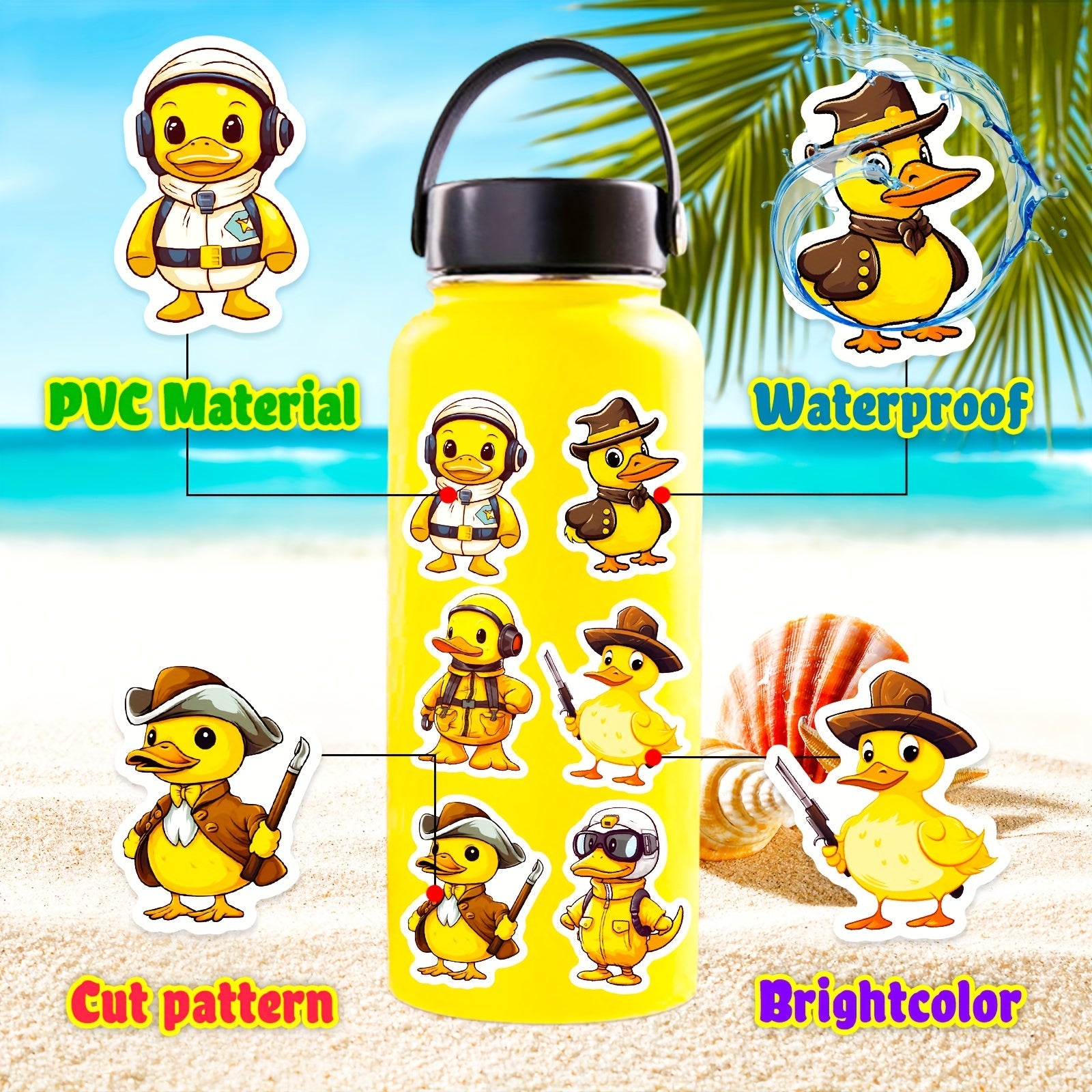 50pcs Yellow Duck Stickers for Guitar Skateboard Laptop Car Helmet