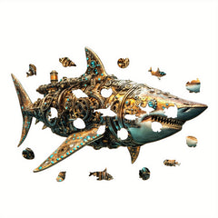 Steampunk Mechanical Shark Wooden Puzzle Gears Cogs Brain Teaser Home Decor Gift