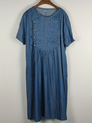  Ruched Bead Decor Round Neck Short Sleeve Dress
