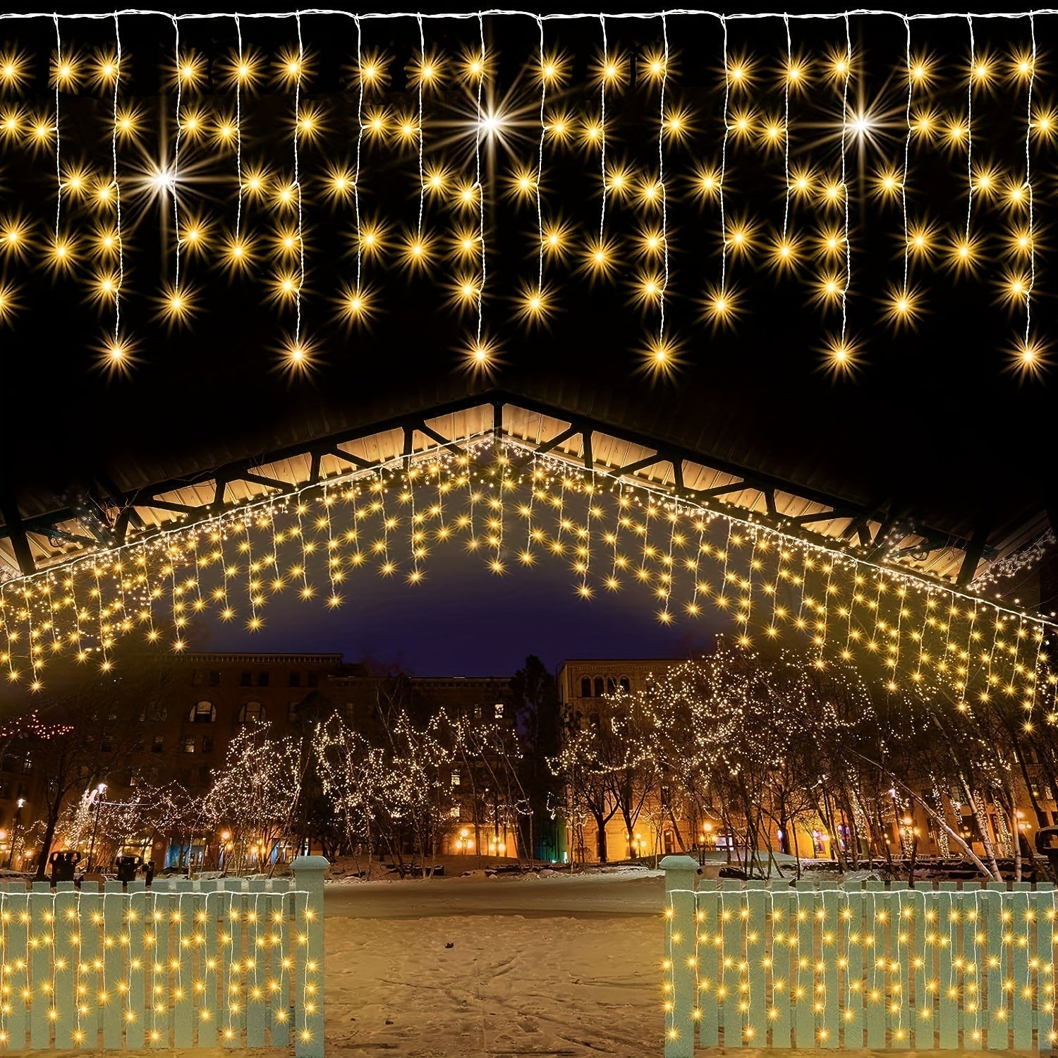 Outdoor Icicle Lights 4m 13ft 90 LED 8 Modes USB Plug In Curtain String Lights