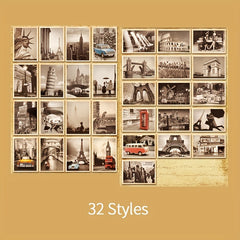 32 Pcs Vintage European Style Building Illustration Postcards