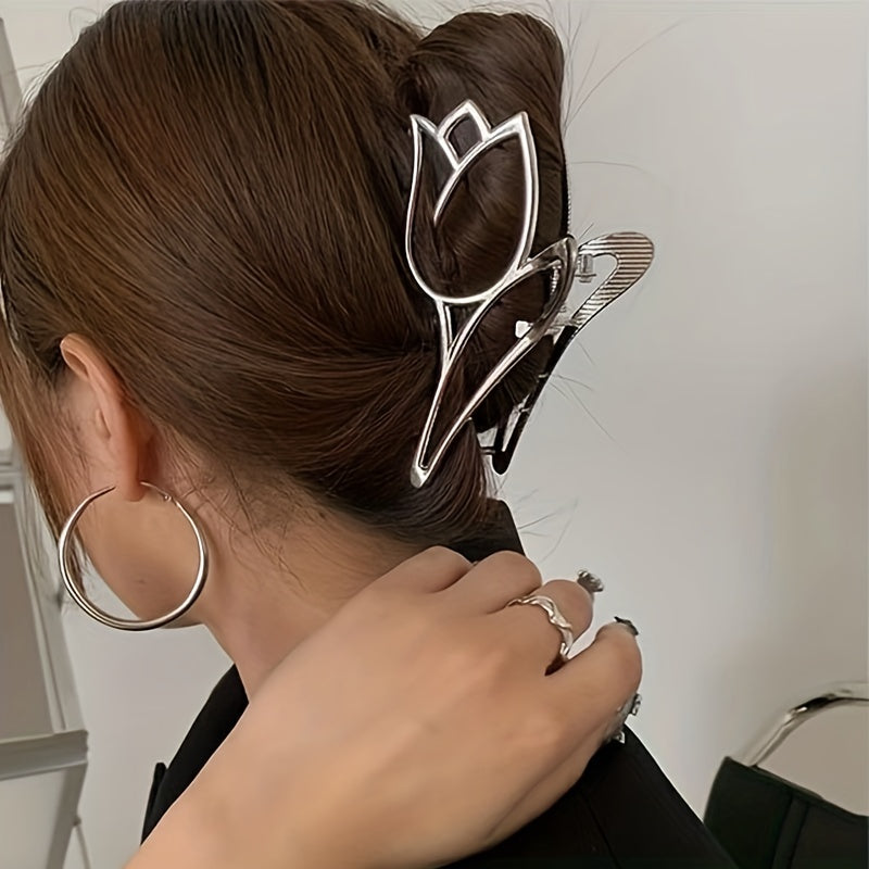 Alloy Tulip Hair Claw Clip Vintage Non Slip Grip Hair Jaw Clip