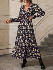  Ditsy Print Lantern Sleeve Maxi Dress