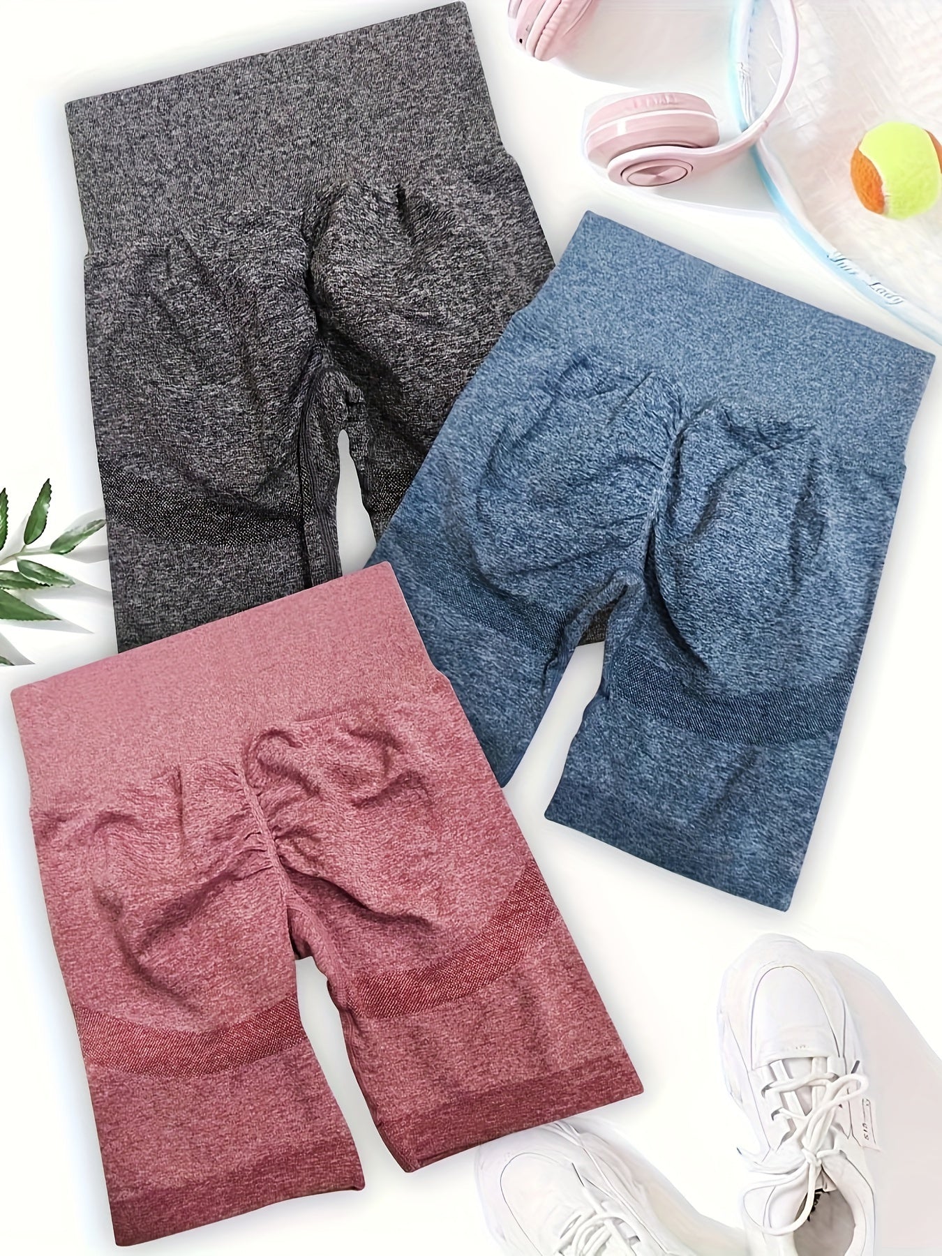 3pcs Solid Sports Shorts High Stretch Running Yoga Workout