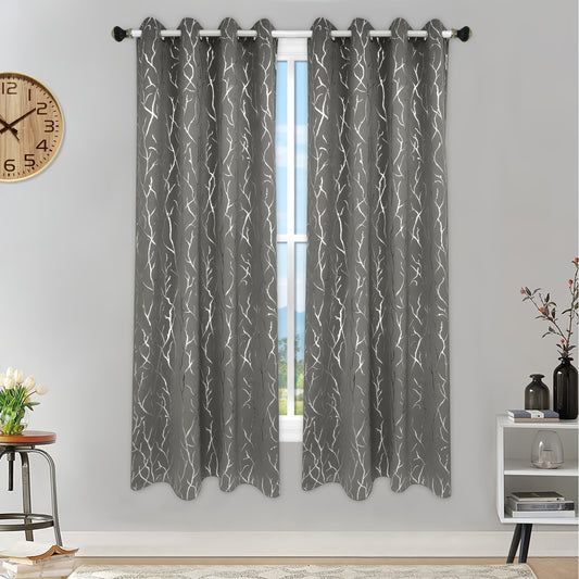 Grey Silvery Branch Blackout Curtain