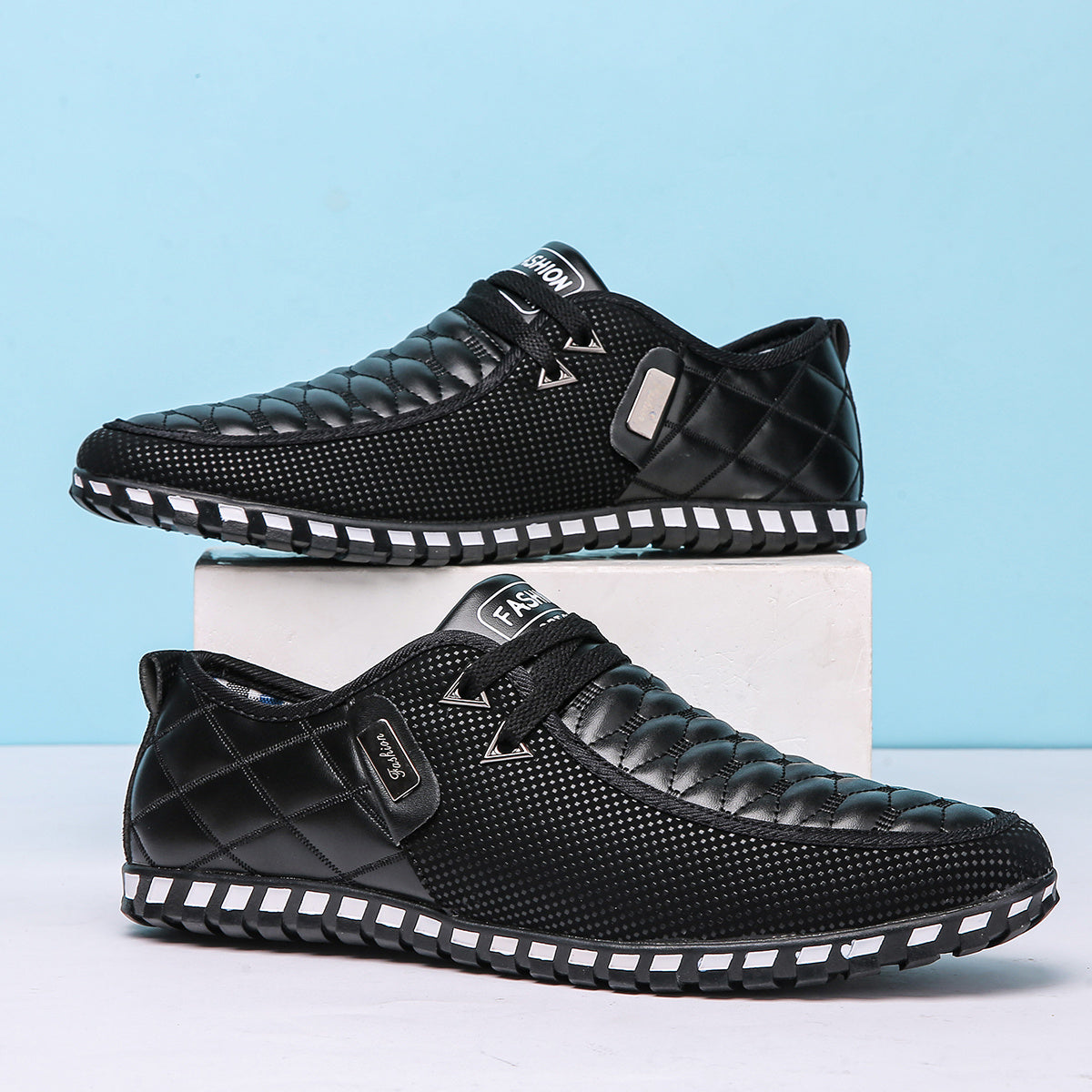 Men's Round Toe PU Leather Slip on Shoes Lightweight Comfortable Dress Shoes