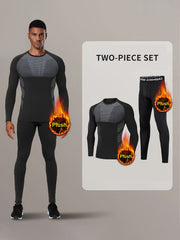 Men's Warm Fleece Underwear Set Sports Fitness Base Layer Long Sleeve Top & Pant