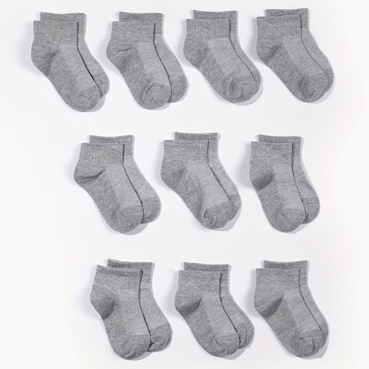 10 Pairs Unisex Gray Short Socks Low Cut Ankle Athletic for Boys and Girls
