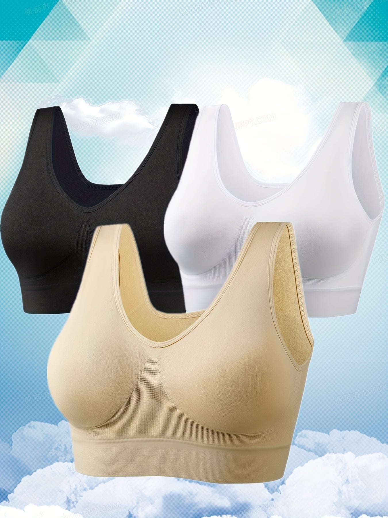 3 Pack Plus Size Sports Bra Women's Plus Solid Ribbed No Padding Breathable Tank
