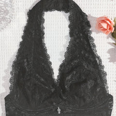 Floral Lace Wireless Halter Bow Tie Bra