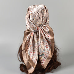Flower Scarf Bandana Womens Silk Head Scarf Floral Print Square Turban