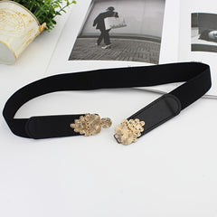Wide Elastic Waist Belt Floral Buckle Women Vintage Dress Sweater Coat