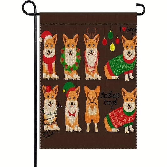 Corgis Dog Garden Flag Double Sided Winter Cartoon Puppy Christmas